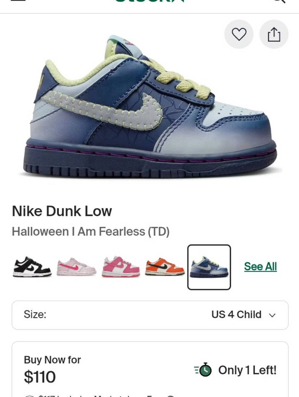 Nike Kids Dunk Low — Navy with Light Green Accents